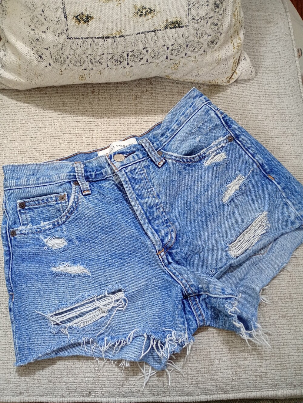 Denim Forum Distressed Blue Denim High-Waist "Ex Boyfriend" Shorts (24)